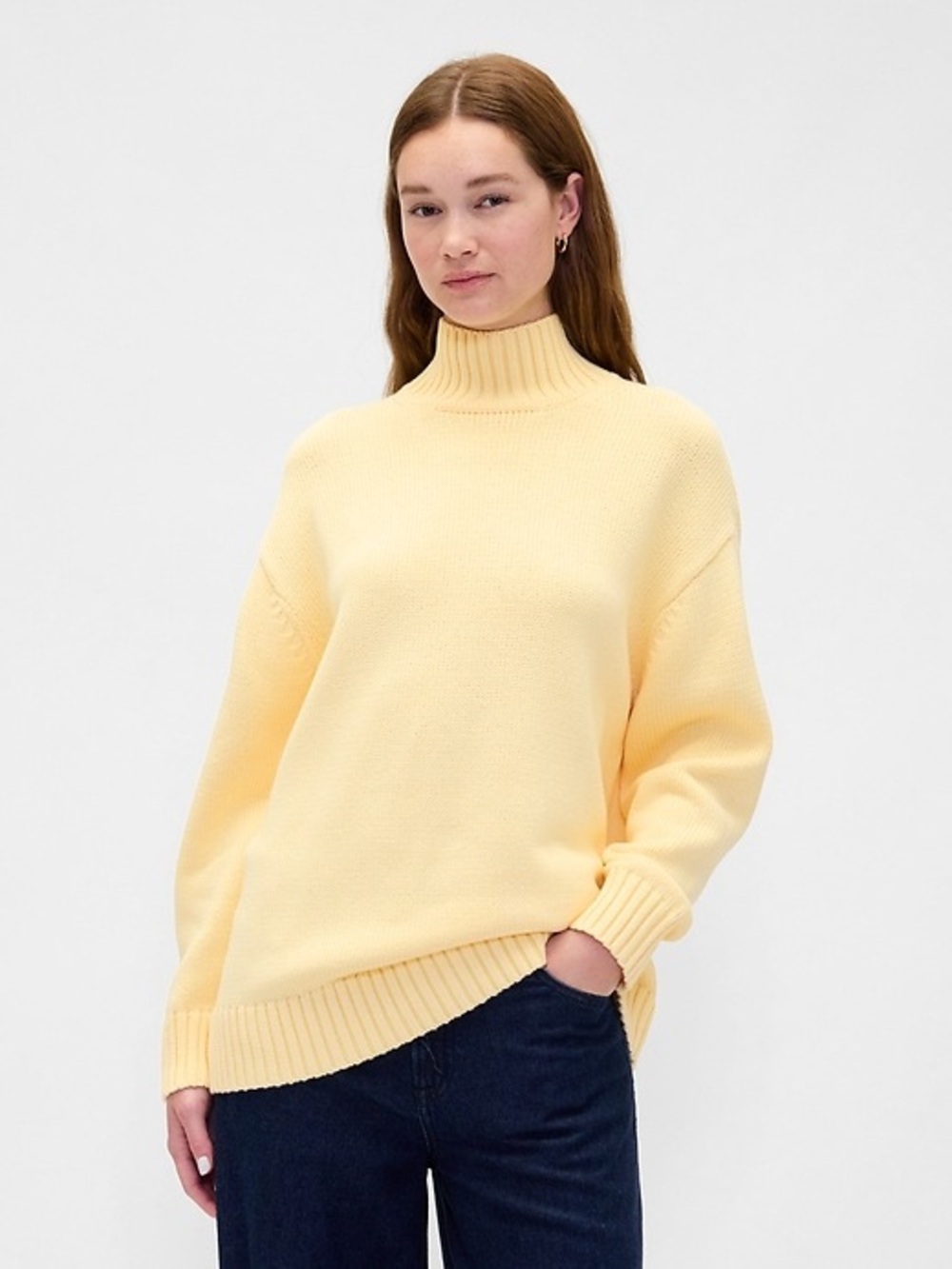 GAP 100% cotton oversized mock neck sweater butter yellow